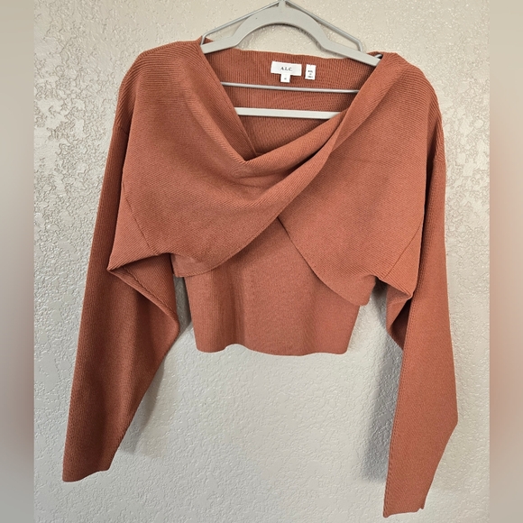A.L.C. Greer twist-front ribbed-knit top with tank bolero brown M - Picture 2 of 13